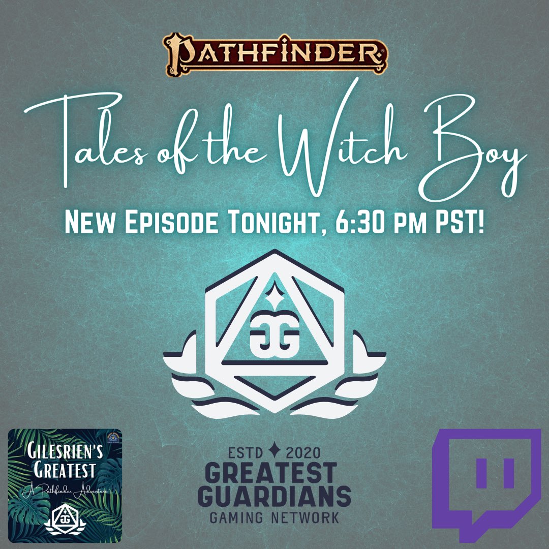 GilesrienGr8st's tweet photo. #Tales of the #Witch Boy! Follow a group of #adventurers as they traverse my #homebrew world of Gilesrien.

Get caught up on the #podcast or join us tonight on #twitch at https://t.co/0cZ1phBfh3 to follow the #story!

#pathfinder #pf2e #paizo #dnd #podfam #fantasy #adventure https://t.co/DKkfdcxJuY