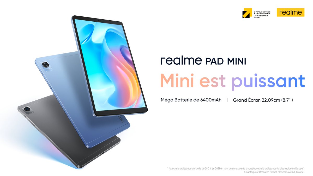 realme_France's tweet photo. Conçu pour faire des choses incroyables, n'importe où et n'importe quand.
Voici le nouveau #realmePadMini.
👉 Pad Mini à 159,99 € du 17 au 21 mai sur Amazon and https://t.co/6gpN3Fe0sr
Restez connectés pour plus d'infos !
#MiniIsMighty https://t.co/HbrrjSGLt6