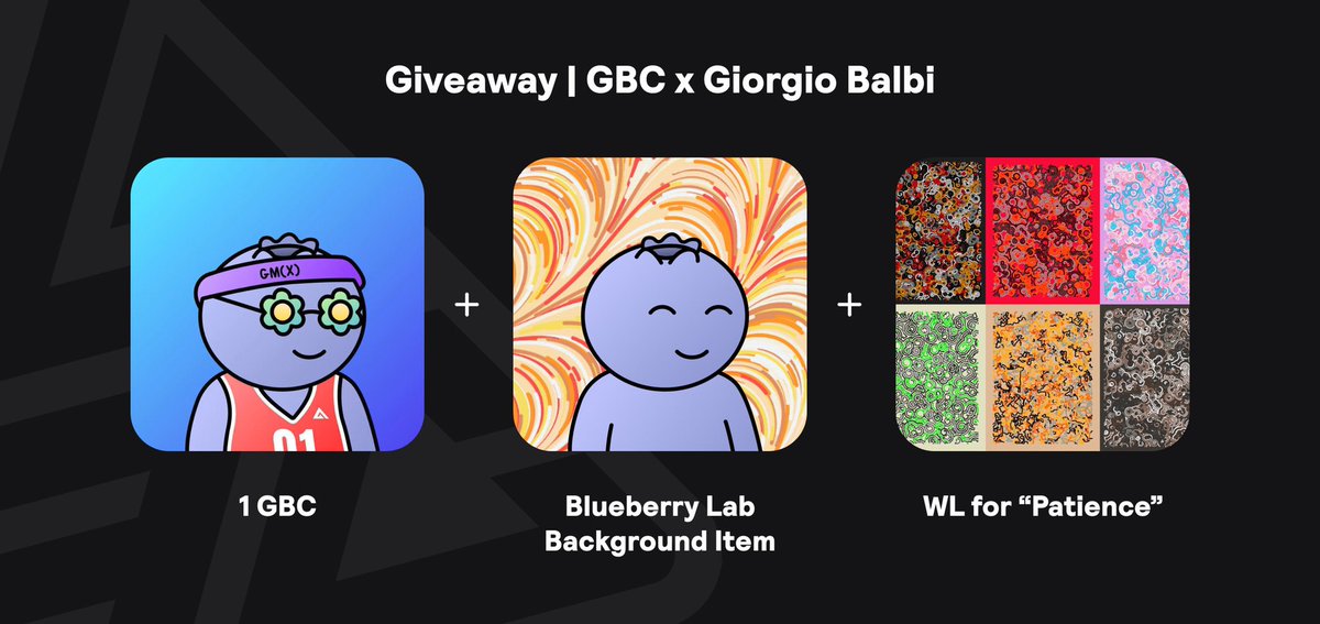 findGBC's tweet image. GIVEAWAY GBC x @GiorgioBalbi 🫐🎁

Win 1 GBC + 1 Blueberry Lab Item x Giorgio + 1 WL for his next project « Patience »

1️⃣ RT + Like
2️⃣ Follow @GBlueberryClub + @GiorgioBalbi 

1 Winner, 48h 🍀