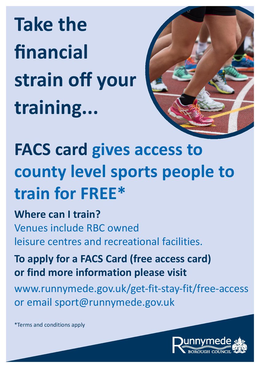 Free Access for County Sports people (FACS) membership.
Are you a county level athlete or above living in Runnymede? If the answer is yes, you can apply for our Free Access for County sport people membership! Find out more about our FAC membership here: runnymede.gov.uk/get-fit-stay-f…