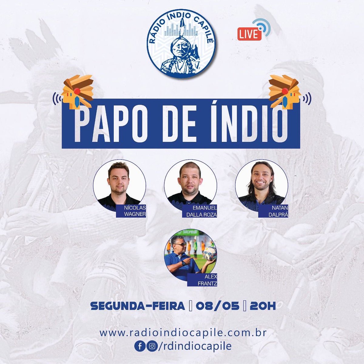 rdindiocapile's tweet photo. 🎙PAPO DE ÍNDIO DEBATE A DERROTA NO FINAL PARA O CASCAVEL E PROJETA O CONFRONTO DIRETO COM O SÃO LUIZ
👉Informações do adversário de sábado com @alex_frantz, da Rádio Progresso de Ijuí
⏰20h
🎧https://t.co/NMbDZDznrW, apps e Lives no Facebook e YouTube
#papodeindio https://t.co/bu4gnieUgH