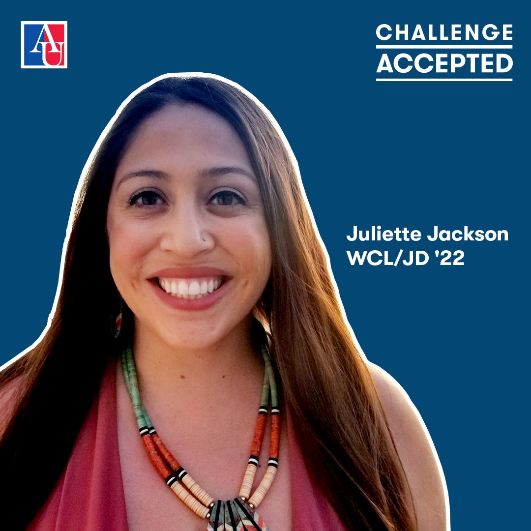 Member of the Klamath tribes and @auwcl Spring ’22 graduate, Juliette Jackson, embraces the Changemaker spirit of AU and after graduation, aims to help underserved tribal communities impacted by climate change by improving access to legal services, as a <a href="/CatalystJustice/">Justice Catalyst</a> Fellow.
