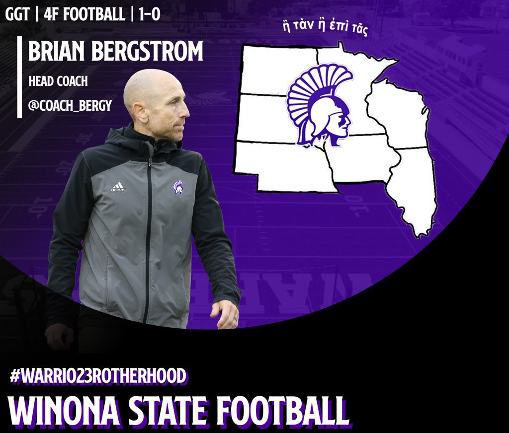 Coach_Bergy's tweet photo. Recruiting is educating, investing, and relationship building.  I am honored, humbled, and excited to do that everyday.  I can already tell the #warrio23rotherhood class is going to be special on and off the field. 

#ggt #4Ffootball @WinonaState_FB https://t.co/ZA9v4fwtyW