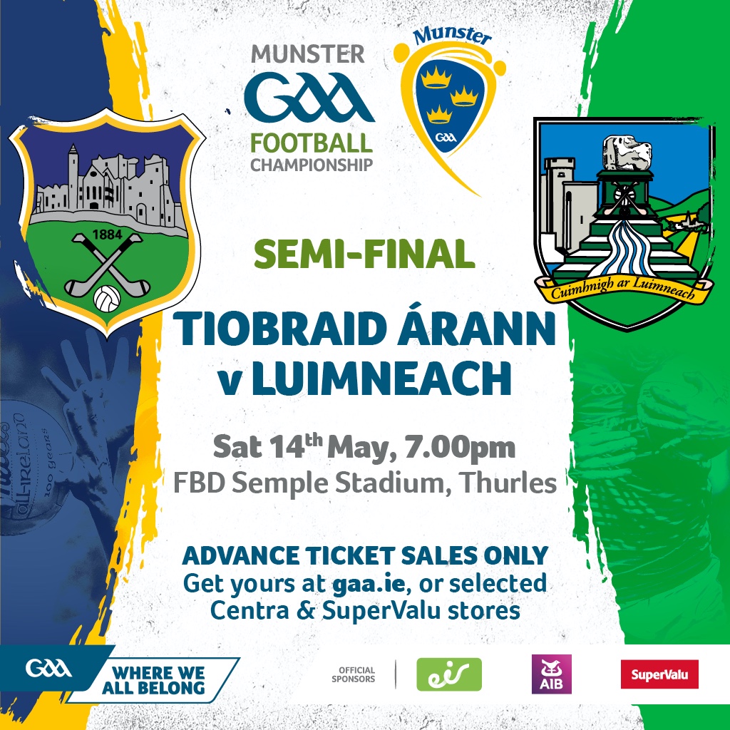 We're giving away 3 PAIRS of tickets for the Munster Football Championship Semi- Final Tipperary  V Limerick on Saturday!! 

For a chance to #win, 
simply;

1) FOLLOW US
2) COMMENT who you think will win!
3)RETWEET this post

Best of luck!