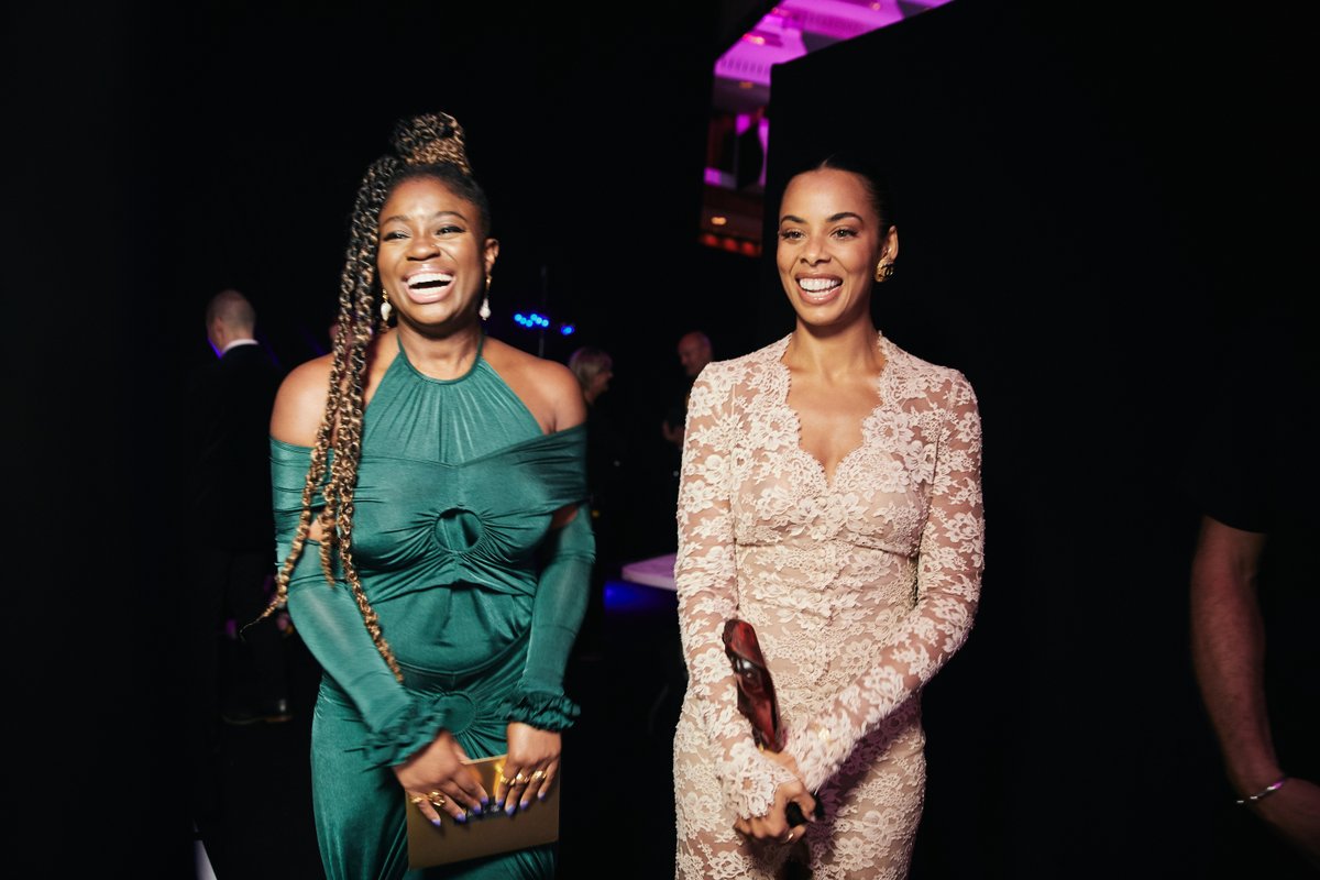Clara Amfo and Rochelle Humes smile together backstage