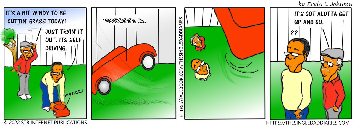 theSDDiaries's tweet photo. Dee bought a new self-driving mower and couldn't wait to see it go! LOL #comics #comicstrip https://t.co/YKOm4pqAQI