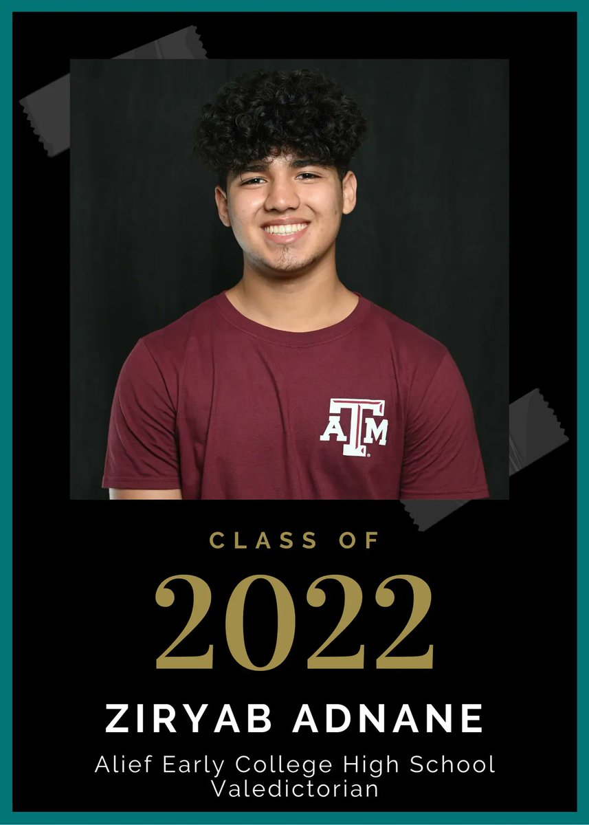 AliefISD's tweet photo. Meet Ziryab Adnane!
AECHS - Valedictorian
Texas A&amp;M University
Major: Animal Science
“I am hoping to pursue a career in veterinary medicine. I want to help not only people but their pets as well.” https://t.co/emcmNg985j