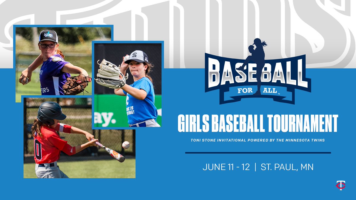 Twins's tweet photo. Are you ready for Minnesota's first Girl's Baseball Tournament⁉️

We’re so excited to co-host the Toni Stone Invitational with @baseballfor_all! Register yourself or your team today at https://t.co/ZeOS7UiCJz https://t.co/bUjobRgZEh