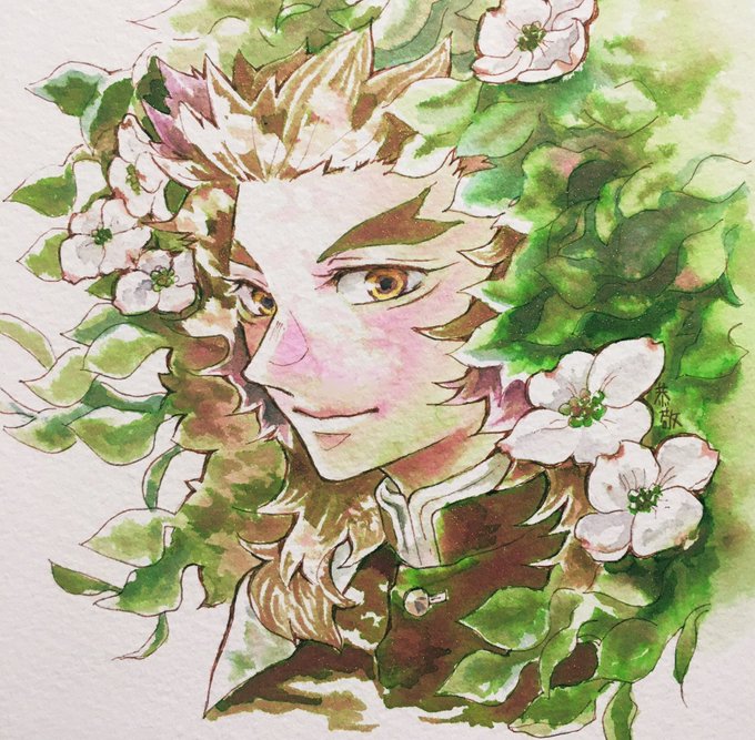 恭敬さんがTwitterに投稿した煉獄杏寿郎(鬼滅の刃)のイラスト。