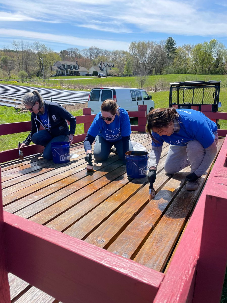 Sensata's tweet photo. By rebuilding raised garden beds, restoring the chicken coop and wagon painting, Sensata volunteers at the Franklin Farm in Cumberland, RI are helping to preserve the farm and help them grow food for those experiencing food insecurity in Rhode Island. #SensataServes #STDOS2022 https://t.co/xLqfhYMl8m