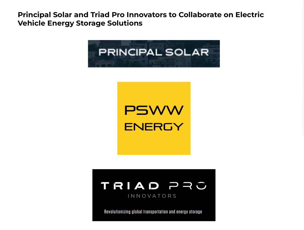 PSWW Energy (@pswwinc) on Twitter photo $PSWW and $TPII to Collaborate on Electric Vehicle Energy Storage Solutions <a href="/TriadProInc/">Triad Pro Innovators</a> -- mcapmediawire.com/principal-sola… $PSWW and $TPII to Collaborate on Electric Vehicle Energy Storage Solutions <a href="/TriadProInc/">Triad Pro Innovators</a> -- mcapmediawire.com/principal-sola…