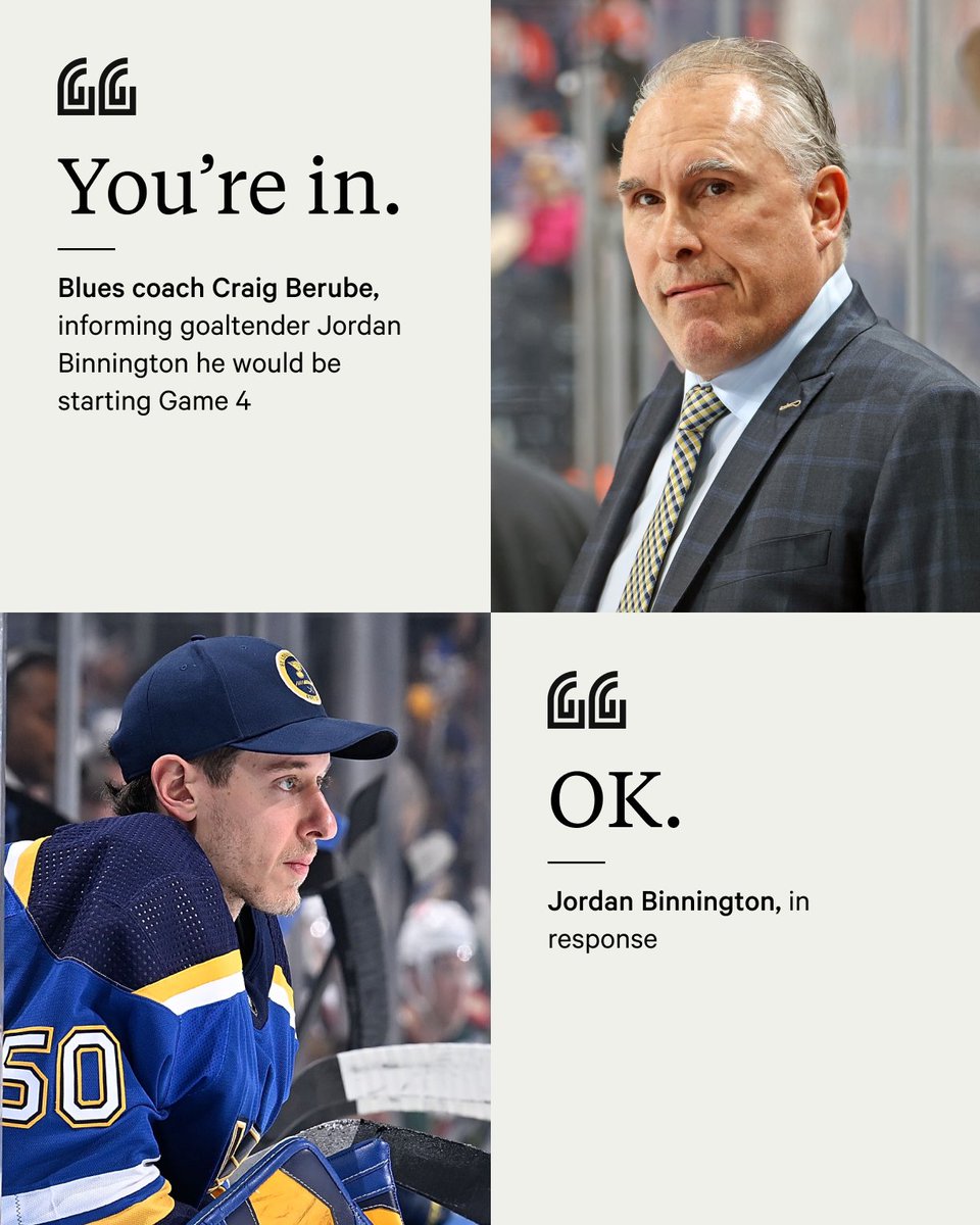 "He doesn’t give me much of a reaction. That’s him, though. He’s a quiet guy ... He just goes and plays."

That’s what Blues netminder Jordan Binnington did Sunday — he played. And he pulled out some Stanley Cup magic in the process.

✍️ <a href="/jprutherford/">Jeremy Rutherford</a> 
📚 bit.ly/3LZph9r