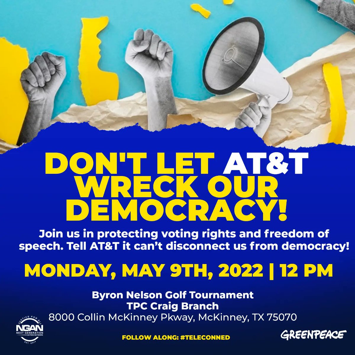 NextGenAction's tweet photo. Don't let @ATT wreck our democracy! See you there...
#Teleconned https://t.co/Ukpjo8pvhg