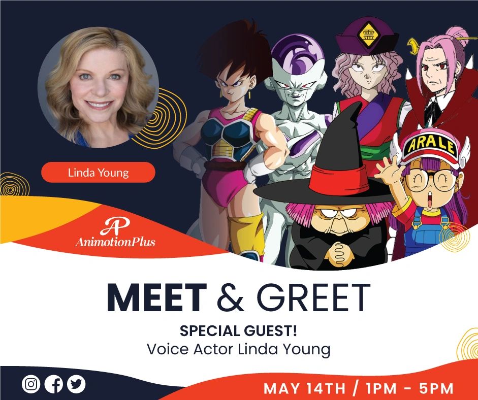AnimotionPlus's tweet photo. Only 5 more days to go until Linda Young will be here! You know and love her as Genkai (Yu Yu Hakusho), Porlyusica (Fairy Tail), Frieza  and more. She’ll be here from 1pm to 5pm May 14th!
#DragonBallZ #LindaYoung #Frieza #MadameFreesia #Porlyusica #Grandeeney #Genkai #Baba https://t.co/an0H2x0gKt