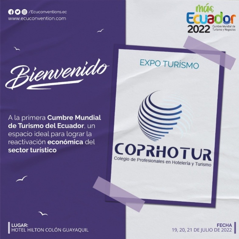ecuconventionEC's tweet photo. Gracias al apoyo y participación de @Coprhoturg podrás vivir la mejor reactivación turística en “#MasECUADOR, Primera Cumbre Mundial de #Turismo y #Negocios 2022” donde encontrarás todo lo que necesitas para tus vacaciones.
.
⭐ Más Ecuador
Producto exclusivo de #Ecuconventions https://t.co/AKxs3rWNhU