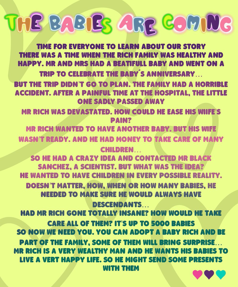 This is our story 📖

The #NFTBabyRich family grows with you! Adopt a baby and become a Daddy Rich ✨

🤩 𝐓𝐡𝐞 𝐛𝐚𝐛𝐢𝐞𝐬 𝐚𝐫𝐞 𝐜𝐨𝐦𝐢𝐧𝐠 🤩

#NFT #NFTs #NFTCollection #NFTDrop #NFTArt