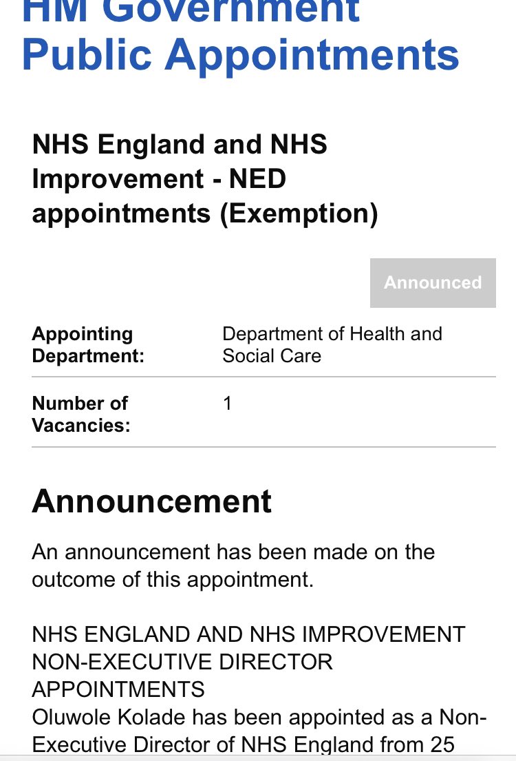 While everyone is distracted by Kier’s beer; 
Oluwole Kolade has just been made non-executive director &amp; deputy chair of NHS England.
He runs a private equity firm that invests in Healthcare &amp; has donated £850k+ to the Tory Party.
The privatisation of the NHS stealthily continues