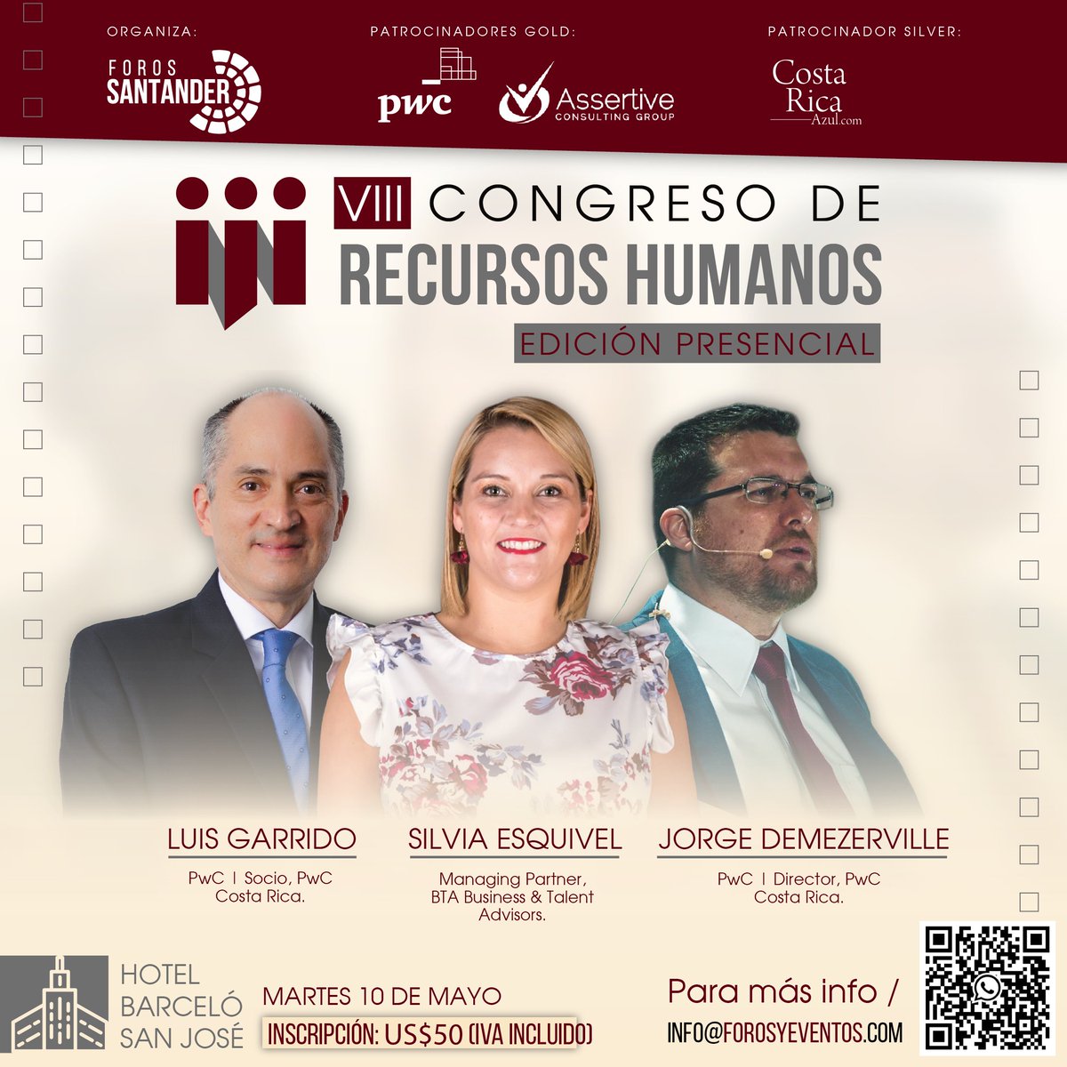 forossantander's tweet photo. En el VIII CONGRESO DE RECURSOS HUMANOS, speakers provenientes de Chile, Colombia, Venezuela, y Costa Rica con conferencias transcendentales para el TH.

Mañana, en edición presencial y el jueves próximo, en edición online live para  Iberoamérica.

 Info https://t.co/gLop9M6F9l https://t.co/47tcw1VIk9