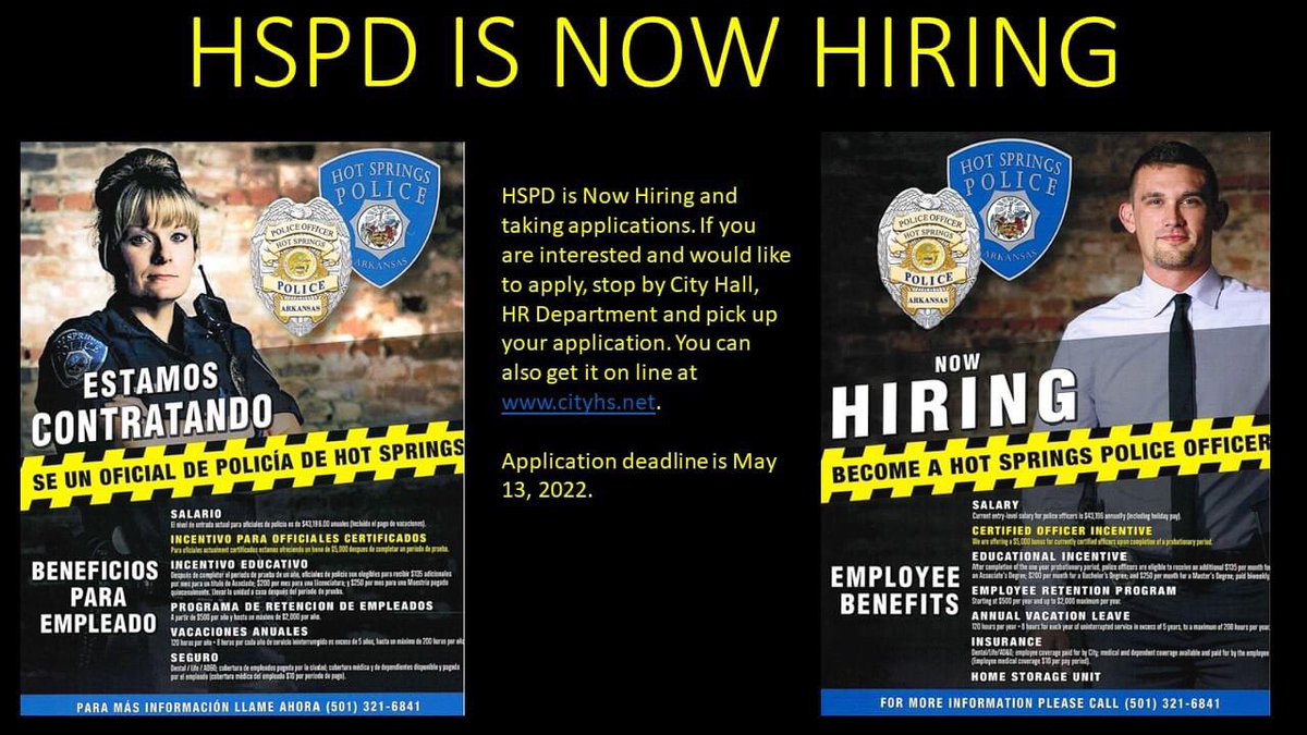 Hiring deadline is May 13th, if you are interested in applying, please stop by our Human Resource Drpartment at City Hall and pick up an application!