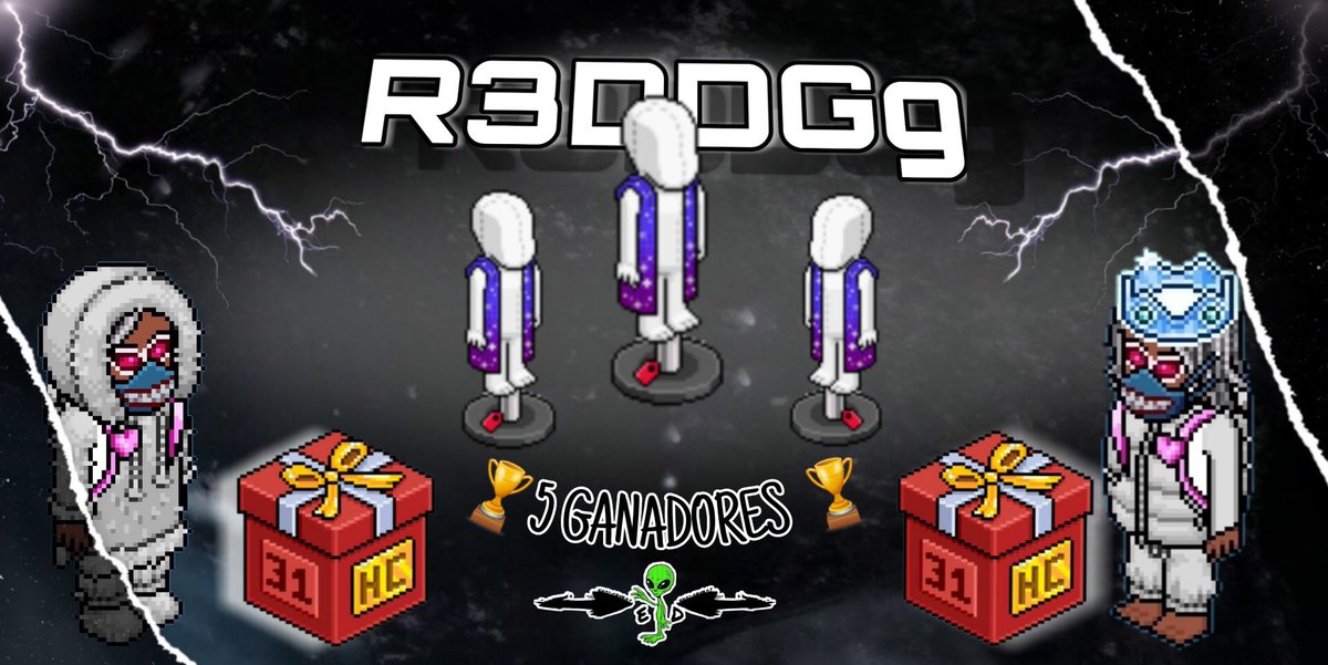 🎁SORTEO SEMANAL🎁
🔱 5 GANADORES 🔱

🥇CAPA GALAXIA
🥈CAPA GALAXIA
🥉 CAPA GALAXIA 
🏅CAJA HC
🏅CAJA HC
🚫REQUISITOS Fáciles🚫
🔹️Retweet
♥️ Like 
✔ Follow Me ( seguirme)
💘 Etiqueta a 3 AMIG@S 

⚠️Finalizará el viernes 14/05/22
🔱 #SORTEO #Habbo