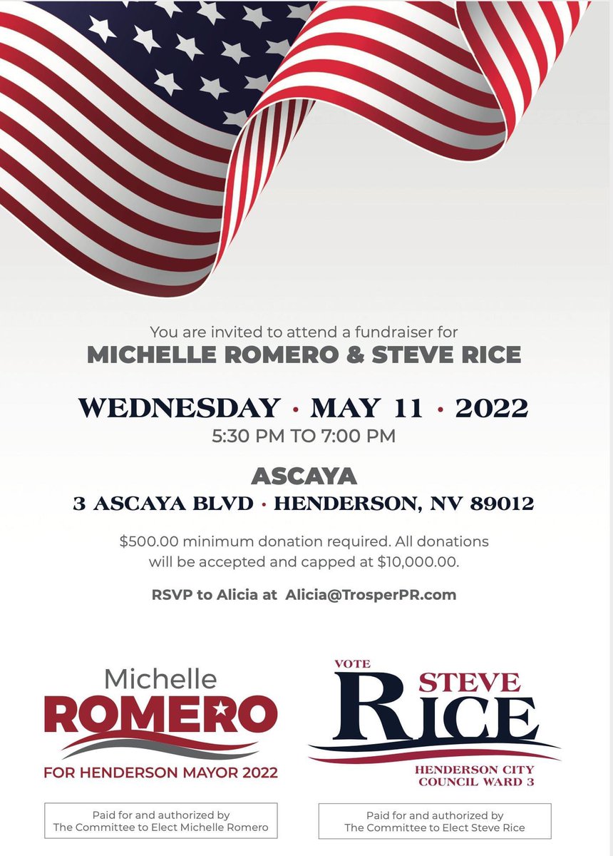 MRomeroNV's tweet photo. If you are able, please join me at my fundraiser Wednesday night at Ascaya. Thank you Johnny Simmons. #Mayor2022 #Ascaya https://t.co/F5LrZgiFLg