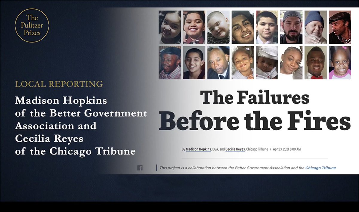 chasejohn's tweet image. This Pulitzer for the @BetterGov & @chicagotribune is wonderful recognition for powerful work. I am also thinking today of Shamaya Coleman, her children and the dozens of others victims in Chicago who died. The city still has not fully addressed the issues raised in our stories.