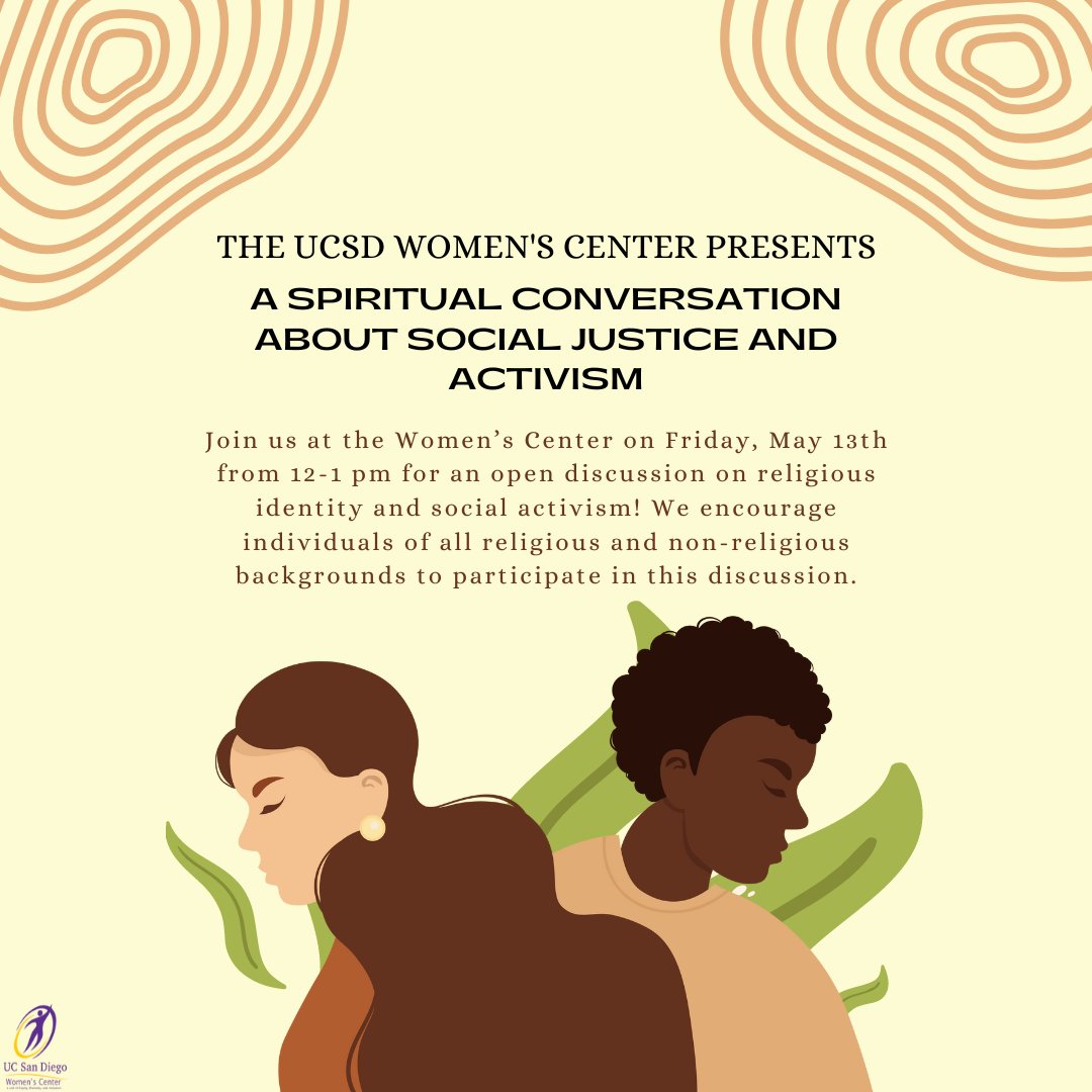 UCSDWC's tweet photo. 🗣️ Join us for an open discussion on religious identity and social activism! We encourage individuals of all religious and non-religious backgrounds to participate! This event will have a maximum capacity of 25 people and attendees will receive goodie bags with treats.🍬 https://t.co/u2OzCuO017