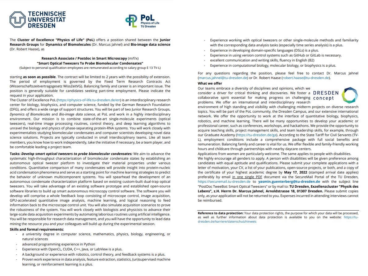 haesleinhuepf's tweet image. Application deadline approaching 🚨

Join us as #SmartMicroscopy #postdoc! 🔬🖥️🤖