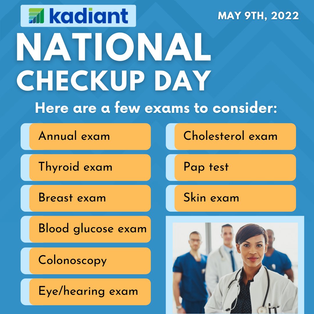 It's #NationalCheckupDay today and today, we wanted to remind everyone about a few check up appointments you can make to maintain a healthy lifestyle, identify issues early, and hopefully avoid serious health risks! 🩺