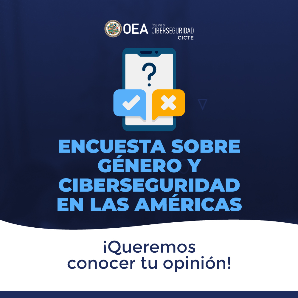 OEA_Cyber's tweet photo. Queremos fomentar un #Ciberespacio seguro, resiliente e incluyente. Por eso, tu opinión sobre #Genero y #Ciberseguridad es muy importante. Participa en nuestra encuesta anónima y ayuda a crear un entorno digital más seguro 🖥️👍

¡Participa ahora!👉 https://t.co/dFEBVDbWZ1 https://t.co/fAMAiTIG7n