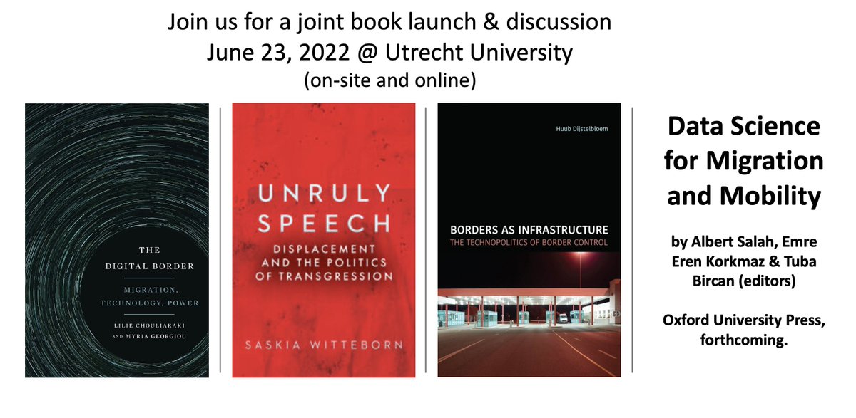 @koenleurs@sciences.social (@koenleurs) on Twitter photo 🚨Join us June 23, 2022 in Utrecht or online for a joint launch & discussion of four books on the theme of migration and borders in a digital and datafied world, with <a href="/MyriaGeorgiou4/">Myria Georgiou</a> <a href="/HuuDijstelbloem/">HuubDijstelbloem @HuubDijstelbloem@mastodon.social</a> <a href="/SzassTam/">Albert Ali Salah</a>
@bircantub & Saskia Witteborn 1/2 🚨Join us June 23, 2022 in Utrecht or online for a joint launch & discussion of four books on the theme of migration and borders in a digital and datafied world, with <a href="/MyriaGeorgiou4/">Myria Georgiou</a> <a href="/HuuDijstelbloem/">HuubDijstelbloem @HuubDijstelbloem@mastodon.social</a> <a href="/SzassTam/">Albert Ali Salah</a>
@bircantub & Saskia Witteborn 1/2