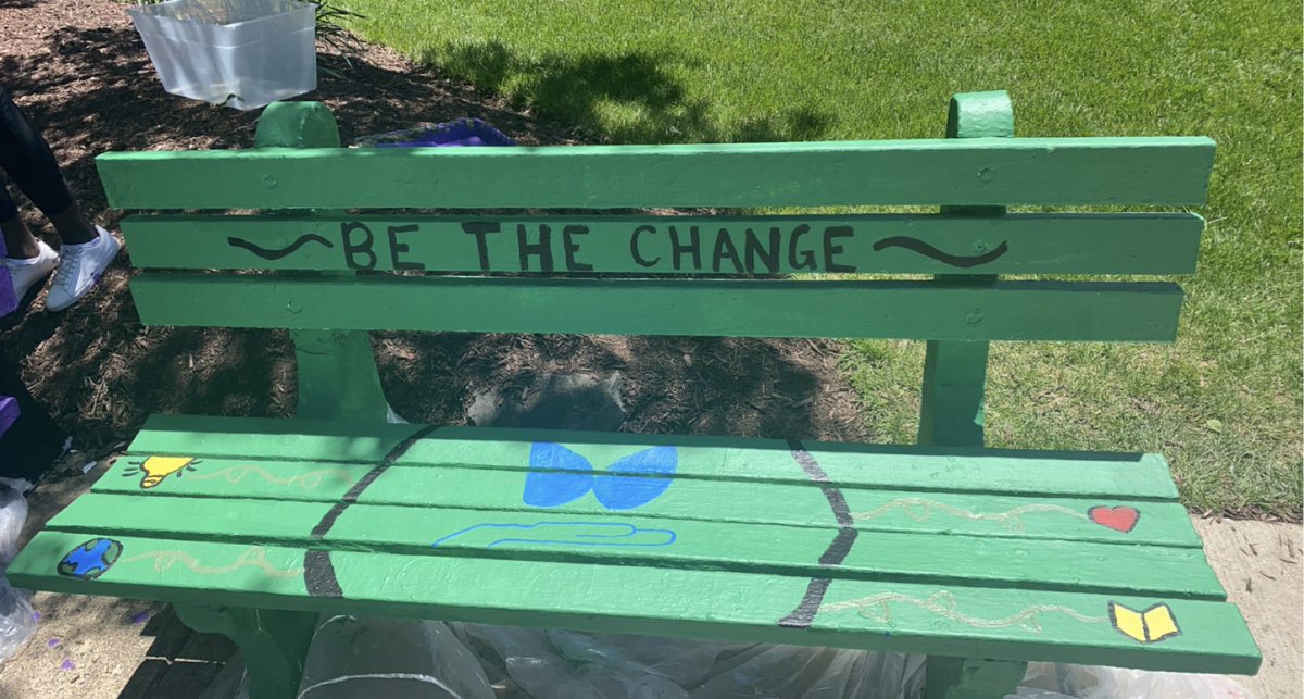 The student run organization, #BetheChange, painted a bench in front of Sub 1 on #GMU's Fairfax campus. Make sure to check it out! 👀