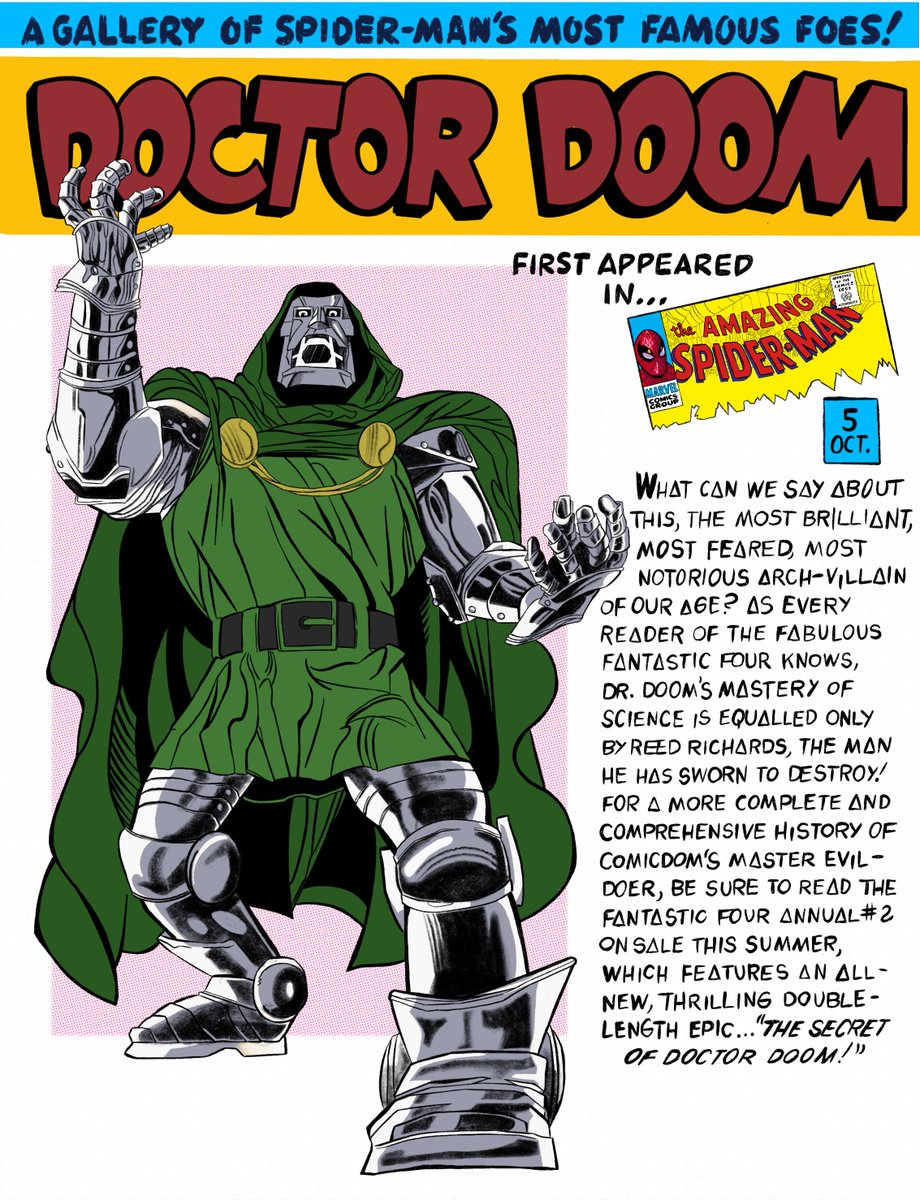 elrobercomics's tweet photo. A gallery of Spider-Man’s most famous foes: DOCTOR DOOM, a Tin-can sex-machine.

#art #artist #illustration #draw #drawing #doom #drdoom #doctordoom #spiderman #marvel #marvelcomics #gallery #characterdesign #images #pictures #digitalart #digitalartist #comics https://t.co/fY7K9oVqCE
