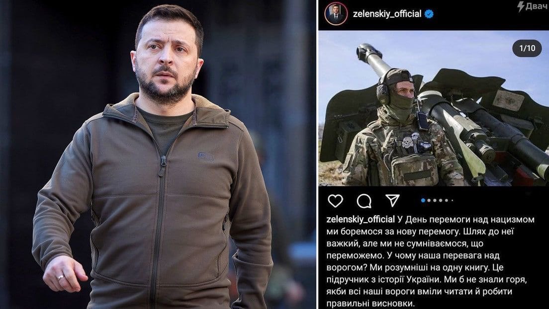 __CarmenLopez's tweet photo. “Zelenski felicita a Ucrania por el Día de la Victoria sobre el nazismo mostrando la foto de un soldado con la insignia de una división de las SS” https://t.co/GEHX0EDV5z