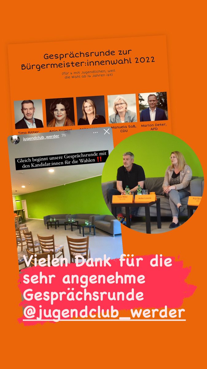 anilorentz's tweet photo. Die Talkrunde im Jugendclub Werder zeigte, wir haben kritische Jugendliche die in der Stadtentwicklung mitreden wollen. Ganz klar: Da bin ich dabei! #kinderundjugendbeteiligung #zukunft #bürgermeisterinnenwahl #lorentzwählen #zeitfüreinenwechsel #werderlebtauf #12juni https://t.co/0qc3IoGlx6