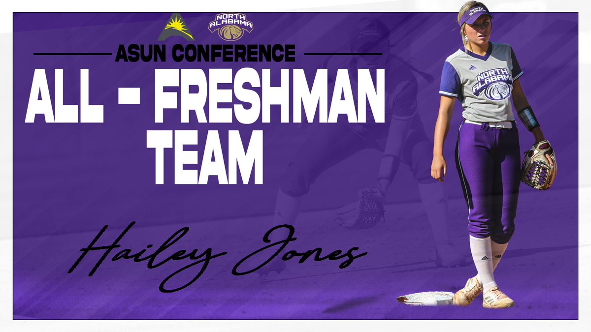 UNAAthletics's tweet photo. Congratulations to Hailey Jones on being selected to the ASUN All-Freshmen Team‼️ Jones was the only player to be a unanimous selection. She started every game for the Lions this season, batted .316, and was fourth in the ASUN with 13 doubles 🦁🥎 #RoarLions https://t.co/CJJuHb846c