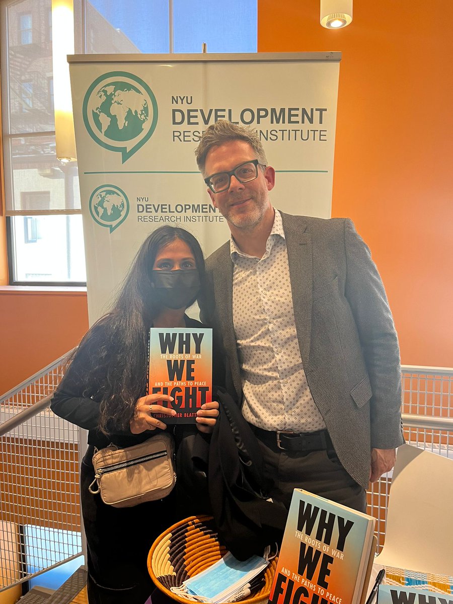 Best part of last week was hearing from <a href="/cblatts/">Chris Blattman</a> about his new book Why We Fight. <a href="/nyuniversity/">New York University</a>’s <a href="/bill_easterly/">William Easterly</a> asked some very thought provoking questions on development &amp; conflict, just as he always did in our class on African Economics. Thanks, <a href="/NYU_DRI/">DRI</a> for hosting!