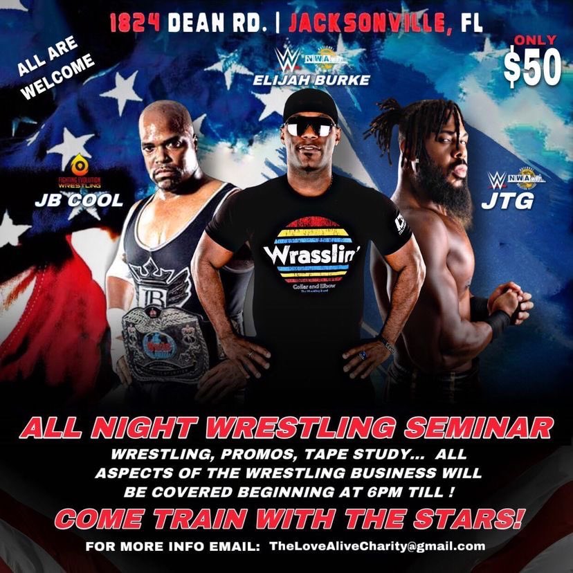 Wanna learn how to Wrassle?

The ALL NIGHT TRAINING EXPERIENCE IS HERE! Come train w/the stars &amp; learn from the best. 

Sign up now by contacting Thelovealivecharity@gmail.com or visit love-alive.org using the donate button to submit fee.

*OPEN TO ALL*

#NWA #WWE #AEW