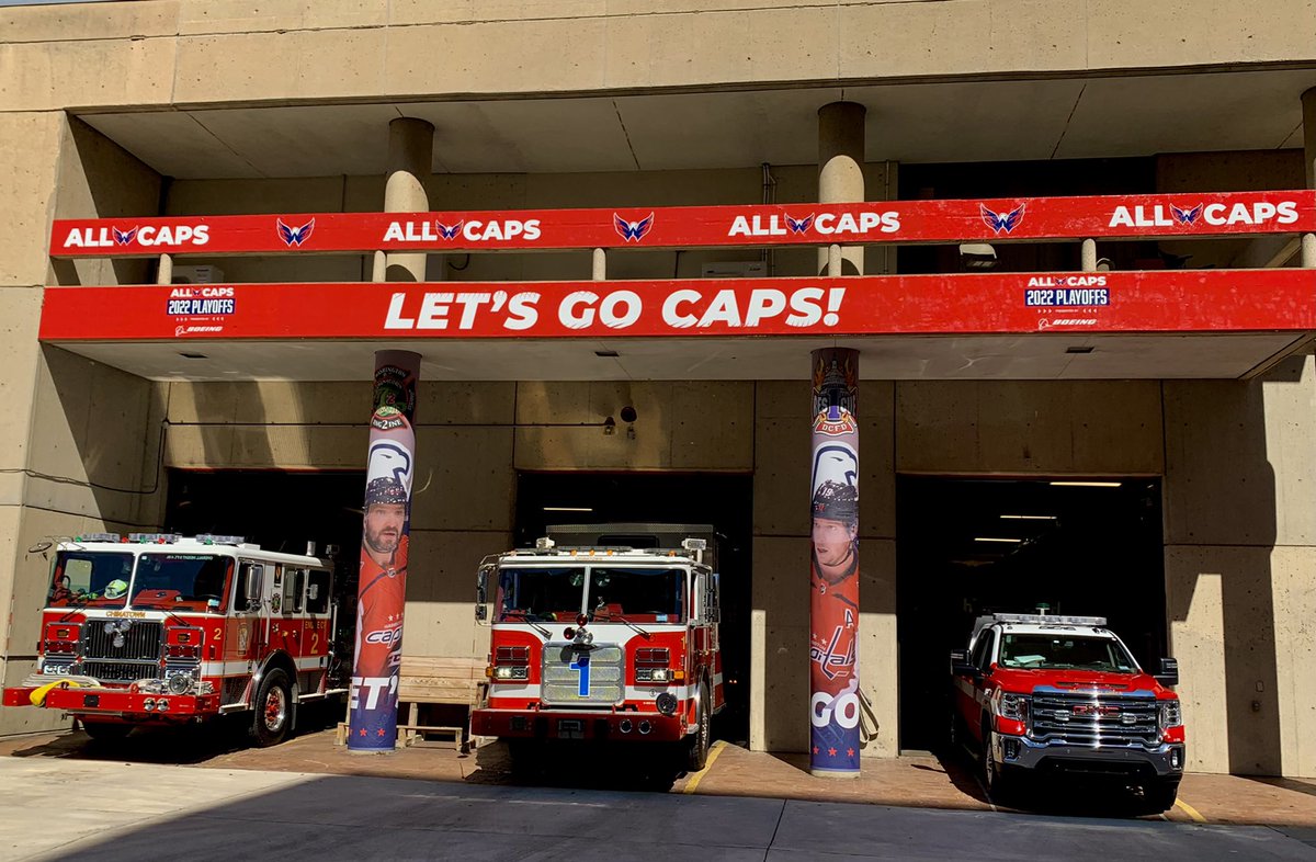 Rescue 1 and Engine 2 across from Capital Arena are ready for the playoffs tonight!!!!