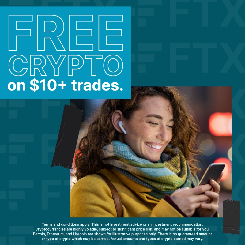 FTX_Official's tweet photo. Download the FTX app today and start earning free crypto on every trade over $10. Bitcoin, Ethereum, Doge, NFTs, and more!