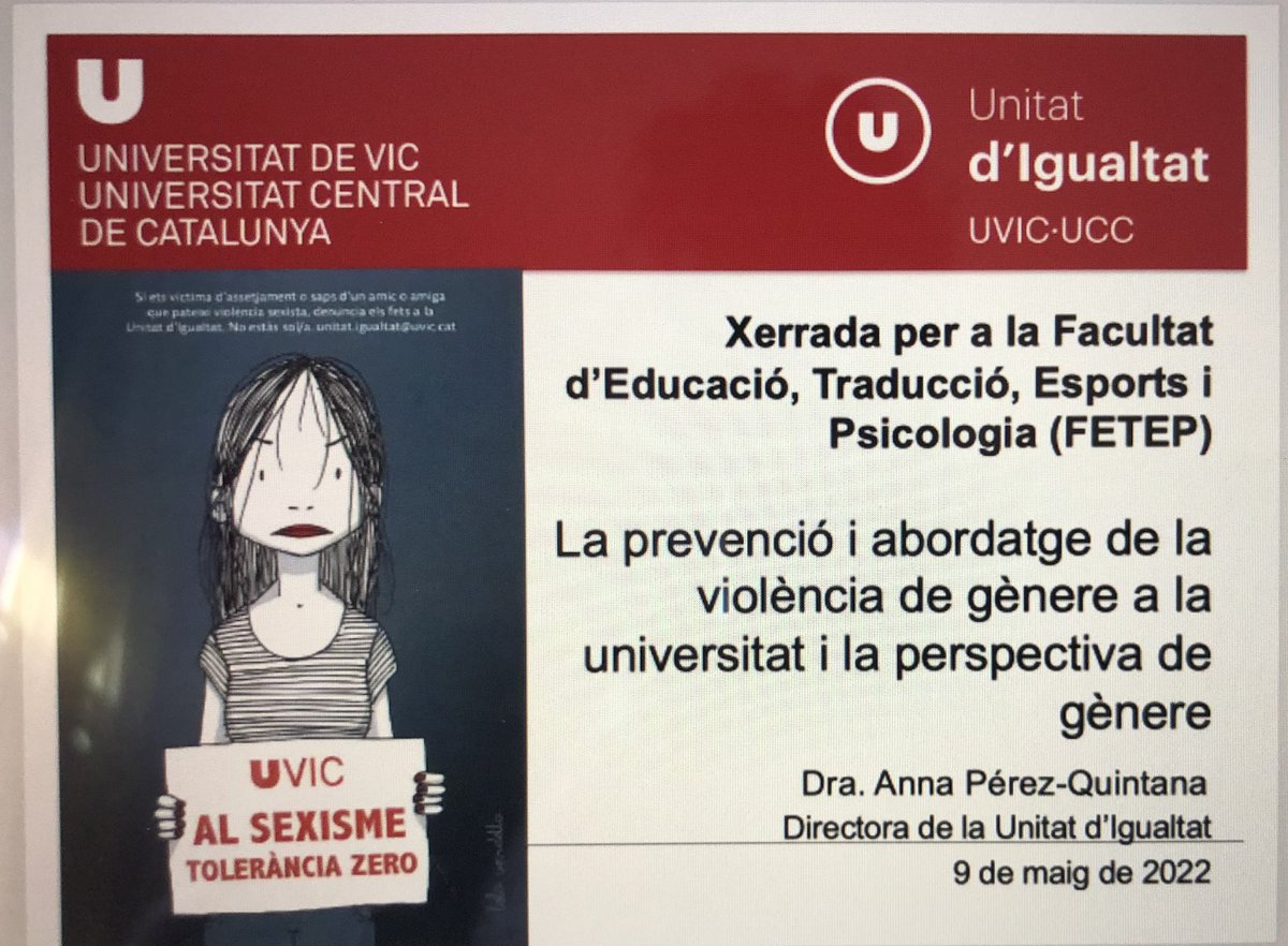 uvic_cife's tweet photo. Avui dilluns hem començat la setmana amb una matinal formativa amb PDI de la @UVic_FETEP sobre “La prevenció i abordatge de la violència de gènere a la universitat” de la mà de l’Anna Pérez de la @u_igualtat. 

#programaformatuvicpdi https://t.co/CaXCOiwY3u