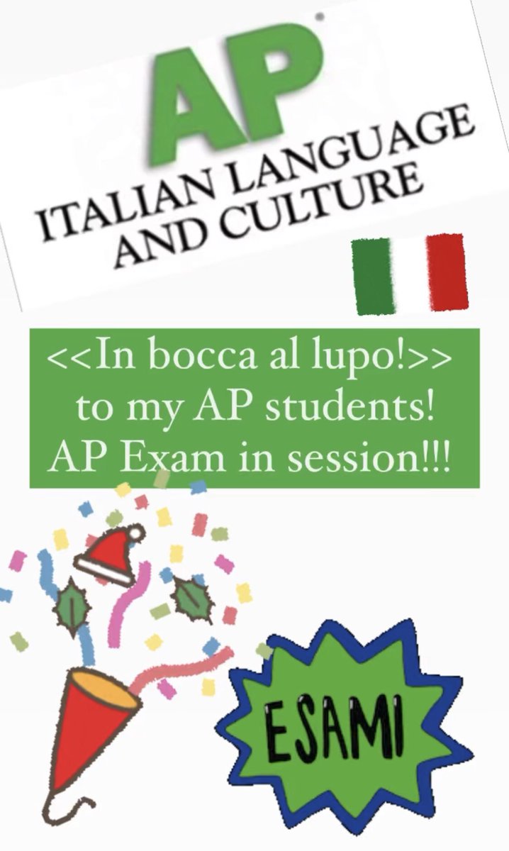 carrollskhs's tweet photo. Best wishes to my AP Italian Ss taking their exam today! Sono fierissima di voi!!! I’m so proud of you!! 🇮🇹@CollegeBoard #Italian #APItalian #InBoccaAlLupo @skhsrebels @ChipPhD @JRapportSKHS @AChristinaSKHS https://t.co/TLBQH7refn