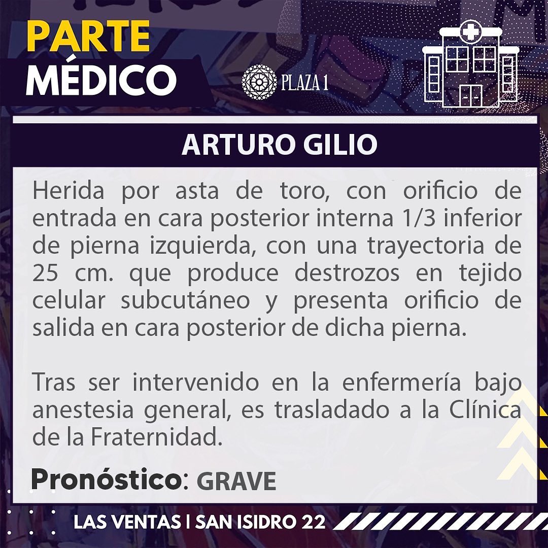 NovdelNorte's tweet photo. Hoy se presentaba en Madrid nuestro participante de 2021 @arturogilio cayendo herido de gravedad…

¡Un parte médico desgarrador y que esperamos que se recupere pronto, pero de la mejor forma posible!💪🏼

¡MUCHA FUERZA!💪🏼 

@novilladas 
@ftorodelidia 
@casatorerosoficial https://t.co/rykviGFUkw