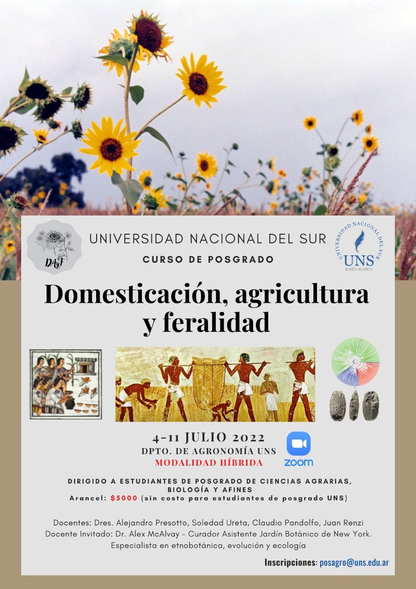 GIRCS1's tweet photo. Nueva edición del curso de posgrado "Domesticación, Agricultura y Feralidad" dictado por investigadores del @GIRCS1
@prescottale @cepandolfo @Soledad71607711
Modalidad híbrida https://t.co/7VCUcompbU