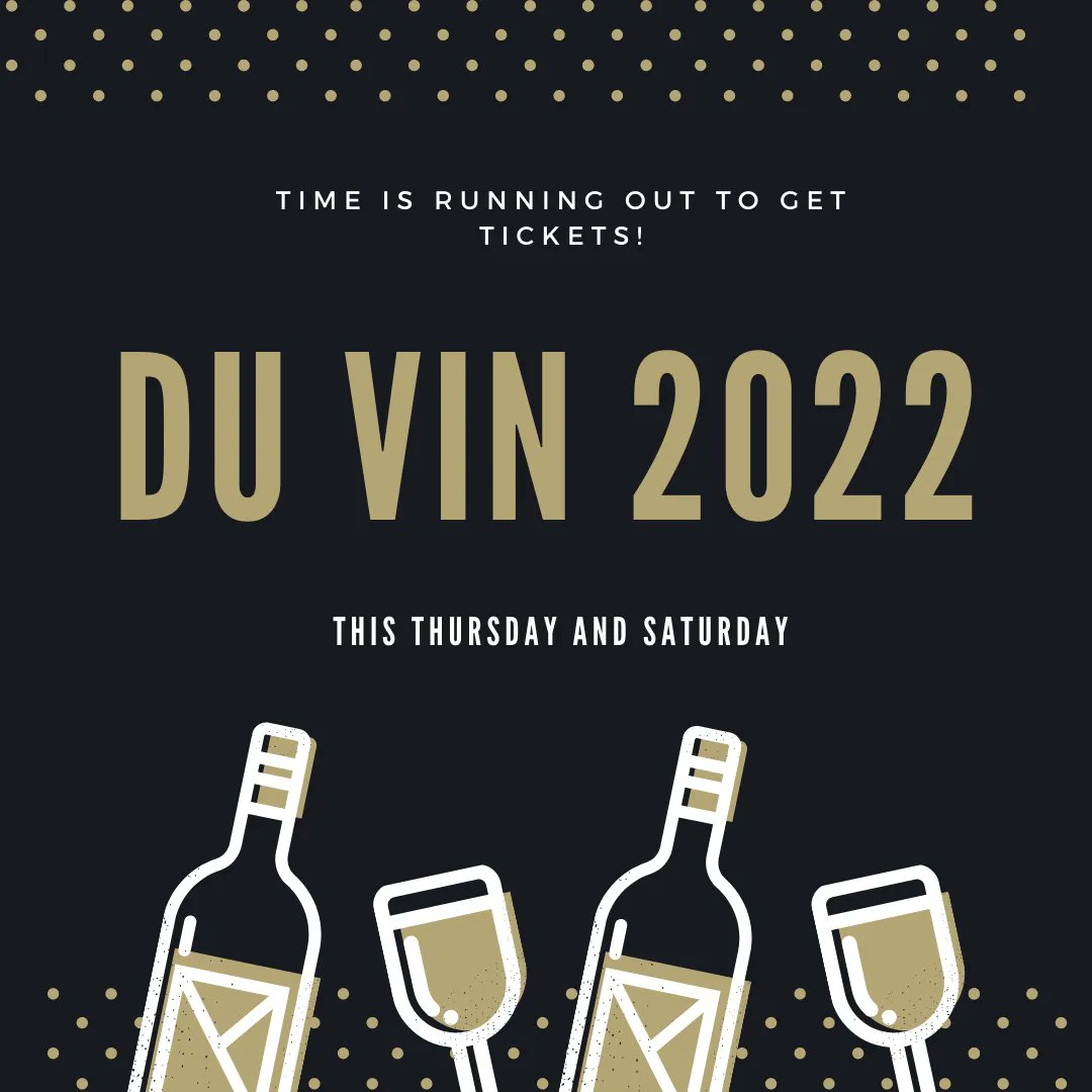 The week is finally here and there's still a few tickets left! Our flagship wine tasting event is this Thursday and Saturday. DU VIN has legendary wines, amazing food, and supports a great cause. Get your tickets before they sell out!
buff.ly/2UqGuRg
#winetasting #wine