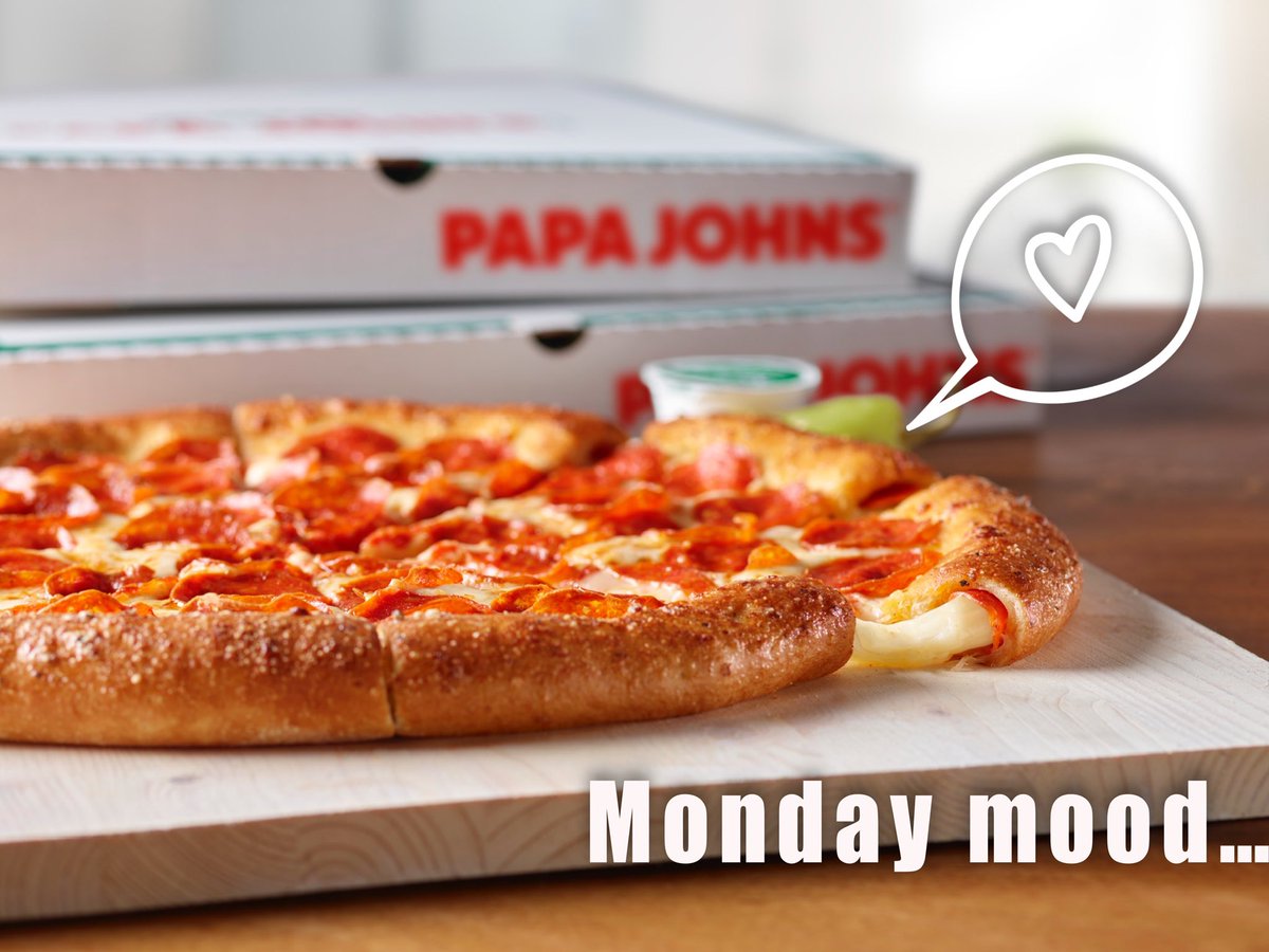 PapaJohnsSFL's tweet photo. Your Monday Motivation: 

Work hard 💻
Be nice  😀
Eat Pizza 🍕

(Repeat) https://t.co/9BukoQaktx