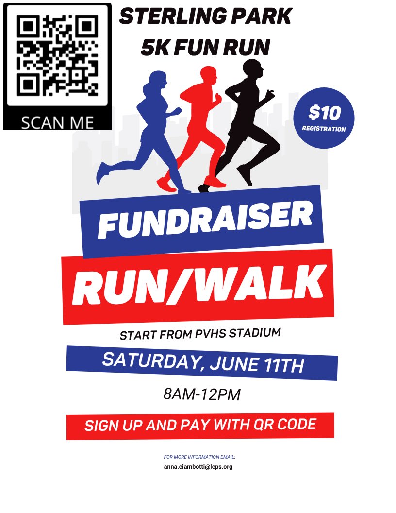 Come and support our first annual Sterling Park 5K Fun Run/Walk! Register and join the fun! See you on June 11, 2022. Race begins at 8 a.m.