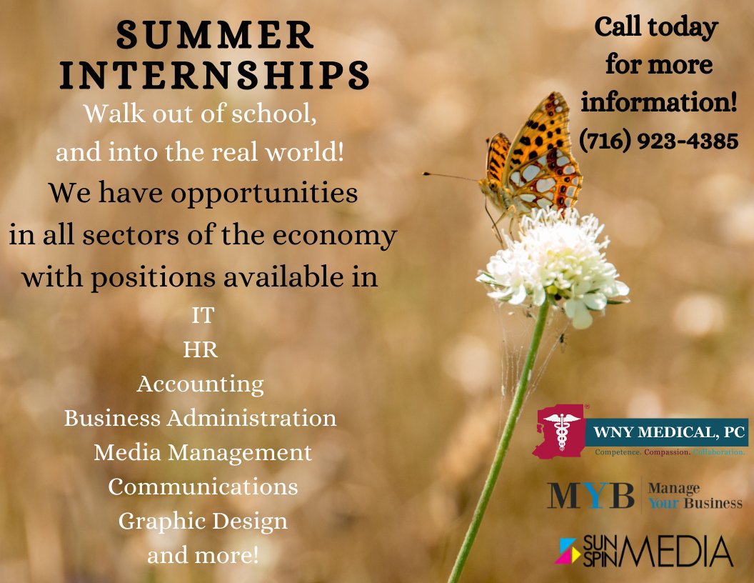 Summer Internships Available Now! Call (716) 923 - 4385