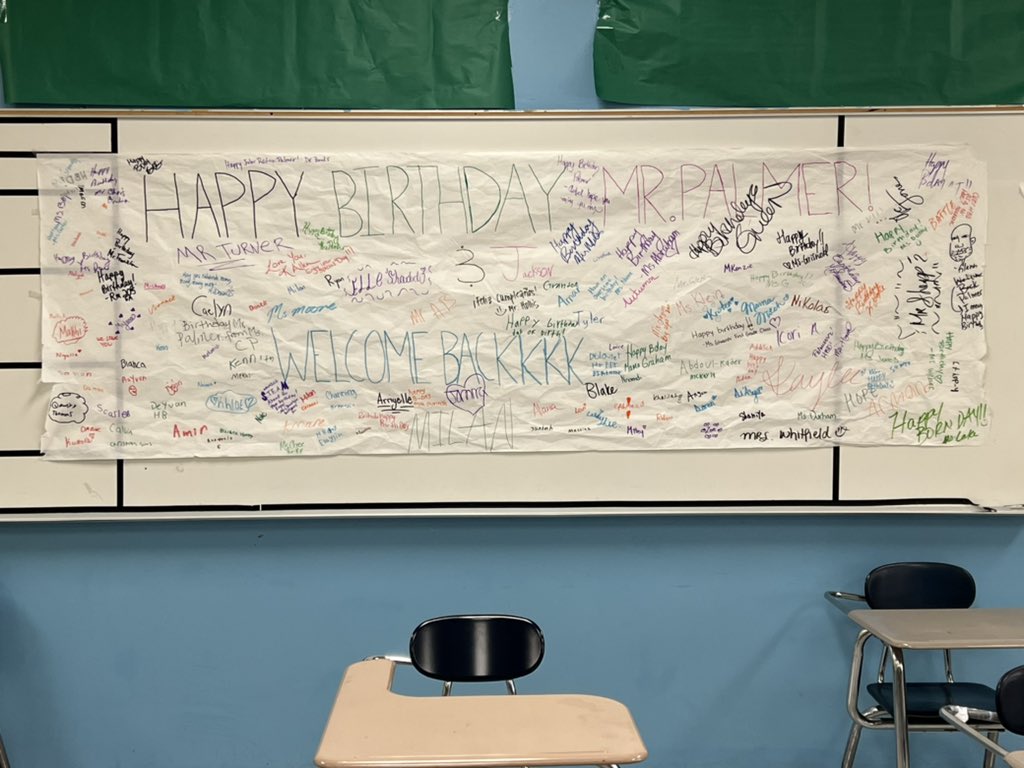 ItsMrPalmer's tweet photo. I was out for a week and was surprised with this upon entering my classroom. 😁❤️#TeacherAppreciation #FearlessFifth #SuperbSixth https://t.co/b64LzBsAvm