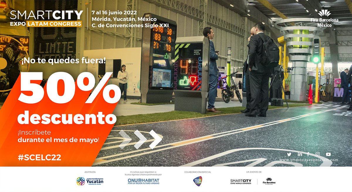 SmartCityLATAM's tweet photo. ¡#SCELC22 ya está aquí!
📝Regístrate ahora para obtener un 50% de descuento con el código D2D5ZA en tu acreditación general y forma parte de las iniciativas de desarrollo de ciudades más inclusivas, resilientes, digitales y sostenibles. 🍃

👉 https://t.co/mhKBkZUUO4 https://t.co/SfIpv7gVlU